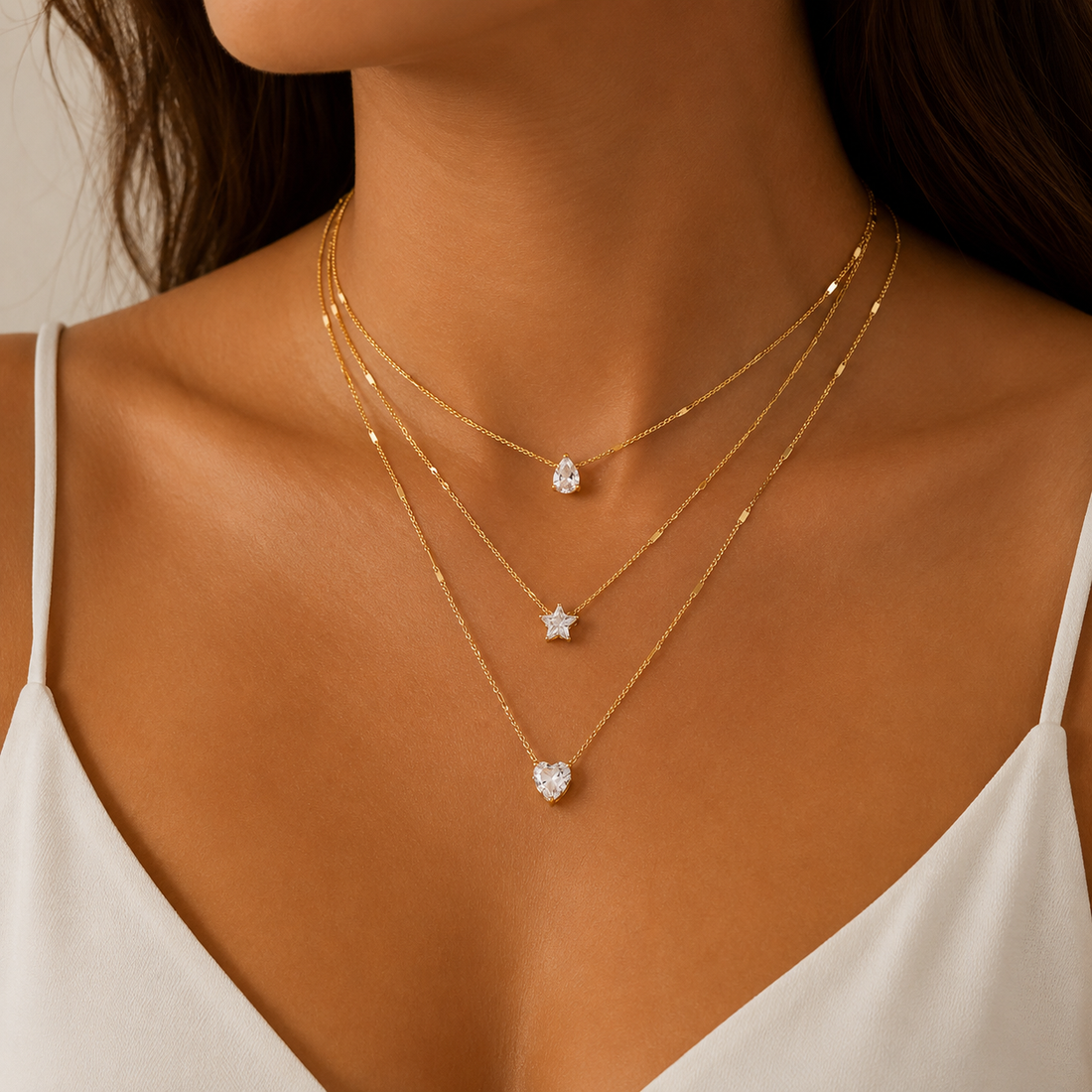 Triple Zirconia Crystal Necklace