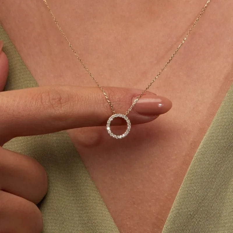 Moda tendência elegante jóias simples círculo de cristal pingente colar cor dourada unquie feminino colar festa presente atacado