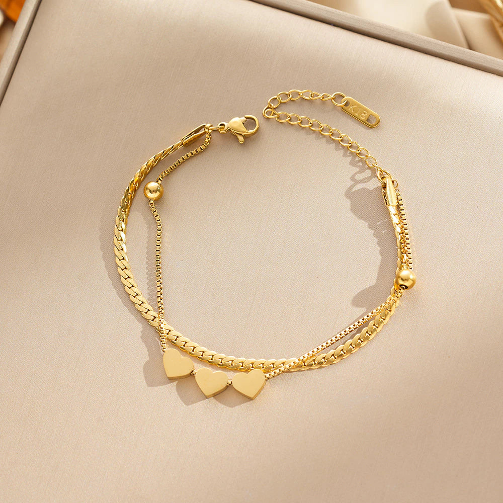 Double Heart Charm Bracelet